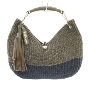 かごバッグ ハンドバッグ レザー アバカ フリンジチャーム グレー 紺 ネイビー /YT