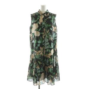 フローラルシャツドレス ノースリーブ ワンピース 花柄 ひざ丈 36 ブラック 0222231071 /NQ