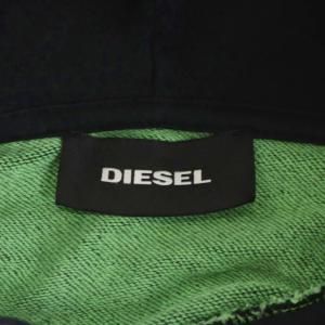 DIESEL パーカー プルオーバー ロゴ ダメージ加工 S 黒 ブラック 緑 グリーン 00SXEL-S-ALBY-RIP-0NAWW