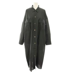 シャツワンピース ロング 長袖 絹 シルク混 36 チャコールグレー 23-06-91-06705 /YT