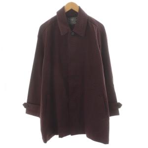 ステンカラーコート ミドル丈 総柄 刺繍 L 茶 ブラウン /AN38