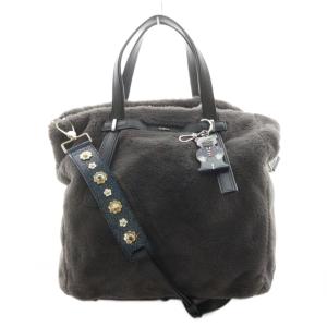 Man Giove トートバッグ ハンドバッグ ショルダーバッグ ファー レザー グレー 黒 ブラック