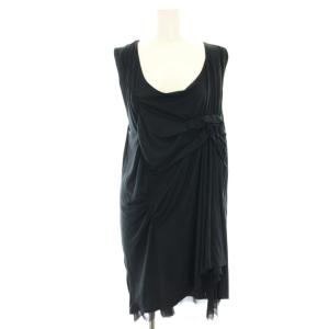 ワンピース ノースリーブ ひざ丈 アシンメトリー チュール ギャザー M 黒 ブラック SC-T15-108