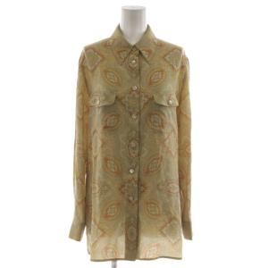 シャツ ブラウス ヴィンテージ 総柄 シルク 40 ベージュ系 FEA93-327