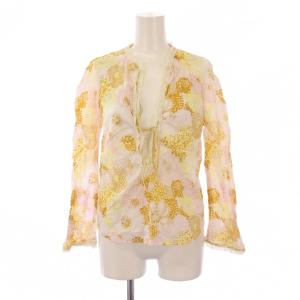 シャツ ブラウス 長袖 総柄 レース リボン 40 ピンク 黄 /BM