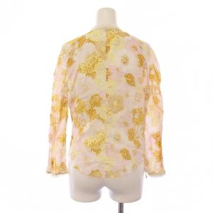 miumiu シャツ ブラウス 長袖 総柄 レース リボン 40 ピンク 黄 /BM
