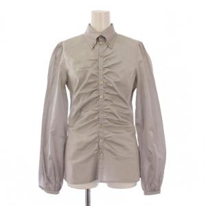 ボタンダウンシャツ ブラウス 長袖 レギュラーカラー シルク混 10 グレー /BB