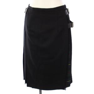 ラップスカート ひざ丈 プリーツ 切替 チェック GB8 黒 1024C /TK