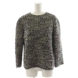 ジャケット プルオーバー ツイード ノーカラー シルク 絹 カシミヤ混 リネン混 麻 36 黒 ブラック