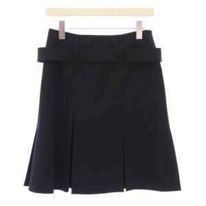 プリーツスカート フレア ひざ丈 無地 40 紺 ネイビー /BB