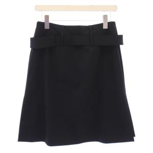 PRADA プリーツスカート フレア ひざ丈 無地 40 紺 ネイビー /BB