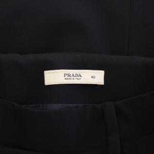 PRADA プリーツスカート フレア ひざ丈 無地 40 紺 ネイビー /BB