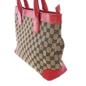 GUCCI トートバッグ ハンドバッグ GGキャンバス レザー インターロッキング ロゴ ベージュ 赤 レッド 002.1119