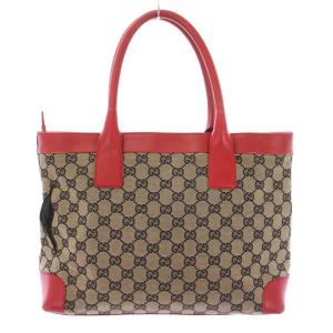 GUCCI トートバッグ ハンドバッグ GGキャンバス レザー インターロッキング ロゴ ベージュ 赤 レッド 002.1119