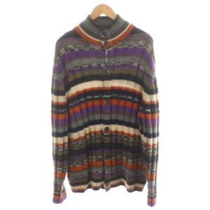 カーディガン カシミヤ ボーダー 3XL マルチカラー