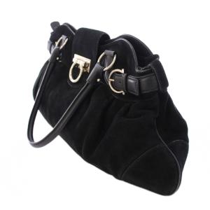 Salvatore Ferragamo ガンチーニ ハンドバッグ スエード レザー ロゴ 黒 ブラック /BB OH