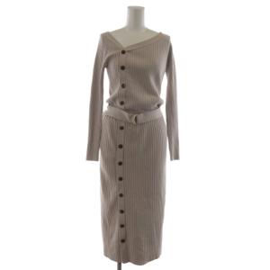 アシメリブワンピース ロング ニット ベルト付き 36 グレー 31164310 /RR