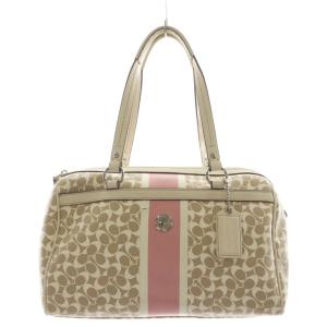 シグネチャー ハンドバッグ ボストンバッグ レザー ピンク ベージュ 白 ホワイト F15132 /AN7