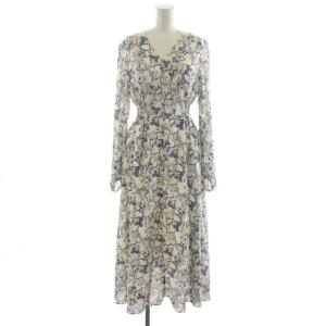 23AW フラワープリントワンピース ロング丈 長袖 花柄 F 紫 パープル 白 ホワイト FWFO235902