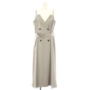 24AW キャミワンピース ロング プリーツ ストライプ柄 ベルト付き タグ付き 38 グレー 34366550
