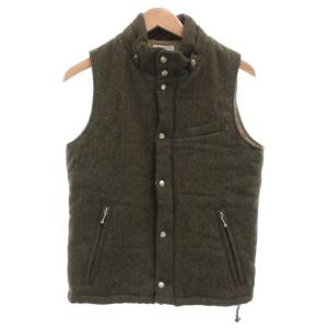 中綿ベスト ジャケット ツイード ウール ヘリンボーン 46 カーキ /JS
