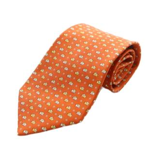 レギュラータイ ネクタイ 総柄 ゾウ柄 シルク 絹 オレンジ /AN16 OH