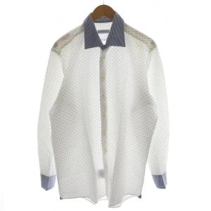 シャツ 長袖 ドット柄 コットン 43 白 ホワイト 青 ブルー 161-1K015-6130 /AN44