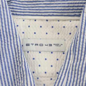 ETRO シャツ 長袖 ドット柄 コットン 43 白 ホワイト 青 ブルー 161-1K015-6130 /AN44