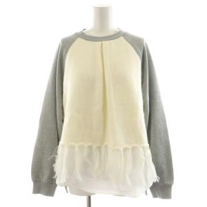 24AW ニットスウェット セーター 長袖 フリンジ 切替 M アイボリー グレー ZU43JJ094