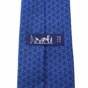 HERMES ネクタイ 総柄 シルク フランス製 紺 青 /BM OH