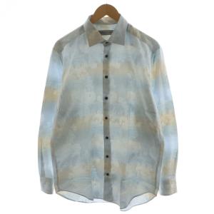 シャツ 長袖 ペイズリー柄 コットン 43 水色 ライトブルー 132-11451-3320 /AN28