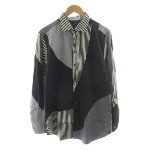 シャツ ストライプ 長袖 ペイズリー ブラック ホワイト 152-1K316-3067 /NQ