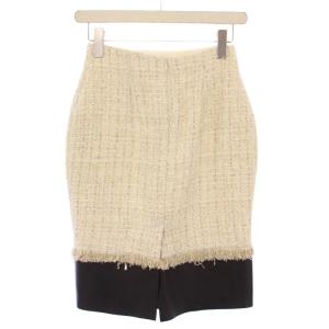 Alexander McQueen タイトスカート ひざ丈 ツイード レザー 切替 スリット ウール混 38 白 ホワイト 黒 ブラック /BB