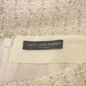Alexander McQueen タイトスカート ひざ丈 ツイード レザー 切替 スリット ウール混 38 白 ホワイト 黒 ブラック /BB
