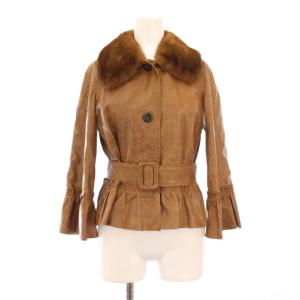 レザージャケット 羊革 革ジャン アウター シングル ファー 装飾 ベルト 40 茶 ブラウン /BB