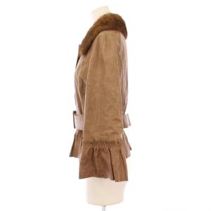 VALENTINO レザージャケット 羊革 革ジャン アウター シングル ファー 装飾 ベルト 40 茶 ブラウン /BB