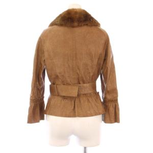 VALENTINO レザージャケット 羊革 革ジャン アウター シングル ファー 装飾 ベルト 40 茶 ブラウン /BB