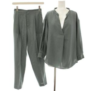 セットアップ 上下 ブラウス シャツ スキッパー プルオーバー 長袖 テーパードパンツ イージー F 36