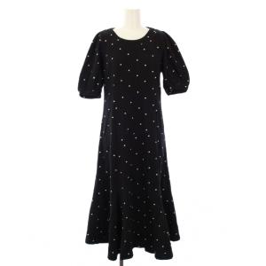 あずきワンピース ロング ドット 半袖 M 黒 3115280 /TK