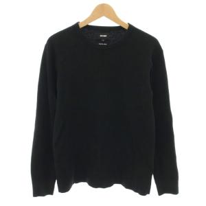 サーマルカットソー ワッフルTシャツ ロンT クルーネック 長袖 L 黒 ブラック 11-14-0656-103