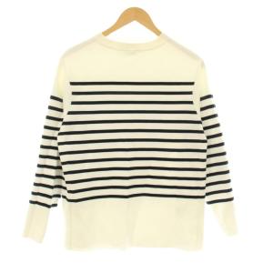 23AW スビンコットン ニットバスクシャツ セーター 長袖 クルーネック ボーダー柄 S 白 ホワイト
