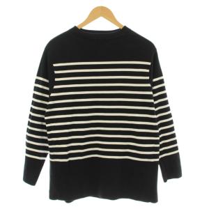 23AW スビンコットン ニットバスクシャツ セーター 長袖 クルーネック ボーダー柄 M 黒 ブラック