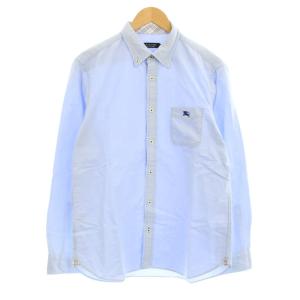 ボタンダウンシャツ 長袖 ロゴ刺繍 裏地チェック 3 青 ブルー D1M10-109-23 /KU