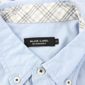 BURBERRY BLACK LABEL ボタンダウンシャツ 長袖 ロゴ刺繍 裏地チェック 3 青 ブルー D1M10-109-23 /KU