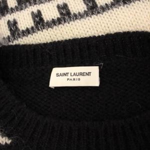SAINT LAURENT PARIS ニット プルオーバー トーテム柄 S アイボリー ブラック