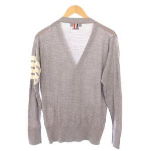 THOM BROWNE ウールクラシック4BAR Vネックカーディガン 薄手 2 グレー MKC002A-00014058
