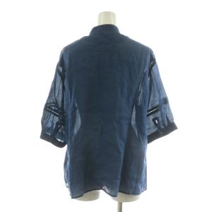 MORABITO ロイヤルラミーブラウスシャツ タグ付き シアー 半袖 バンドカラー 38 ネイビー 2141-60604