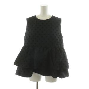 ドットダブルフリルブラウス シャツ ノースリーブ ティアード 38 ブラック YR1721-042SM