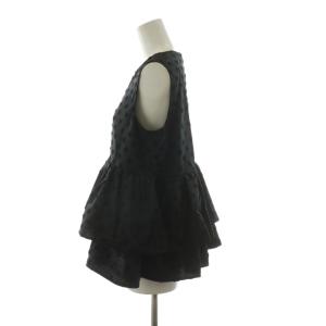 yori ドットダブルフリルブラウス シャツ ノースリーブ ティアード 38 ブラック YR1721-042SM