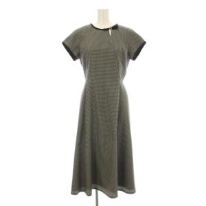 ワンピース フレア ロング マキシ 半袖 チェック柄 黒 ブラック 白 ホワイト 31-11206 /KU